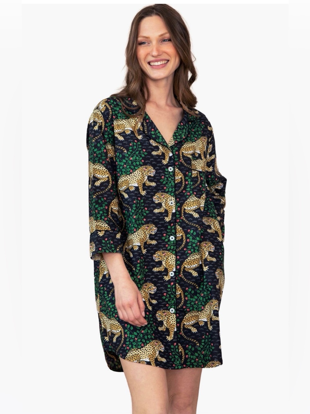 Printfresh - Cotton Poplin Sleep Shirt - Bagheera Print in Ink - XS